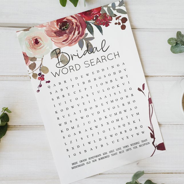 Brautparty Game Word Search Red Blush Rose (Von Creator hochgeladen)