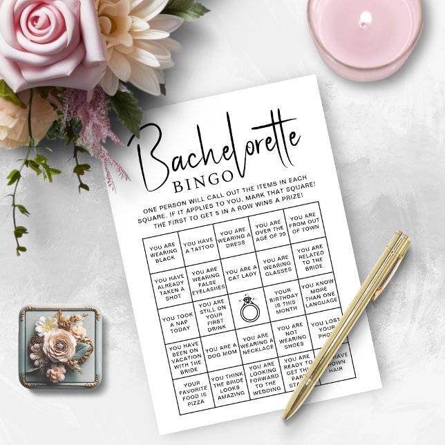 Brautparty Games Bachelorette Bingo Card Einladung (Bridal Shower Games Bachelorette Bingo Card)