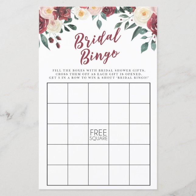 Brautparty Games Bingo Game Wedding Red Floral (Vorderseite)