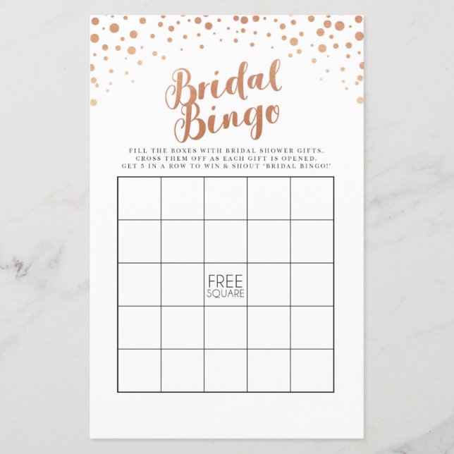 Brautparty Games Bingo Game Wedding Rose Gold (Vorderseite)