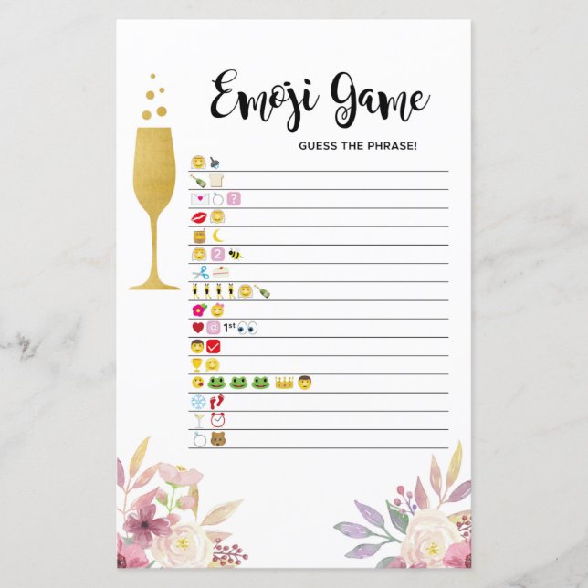 Brautparty Games Guess of Emoji Game Champagne (Vorderseite)