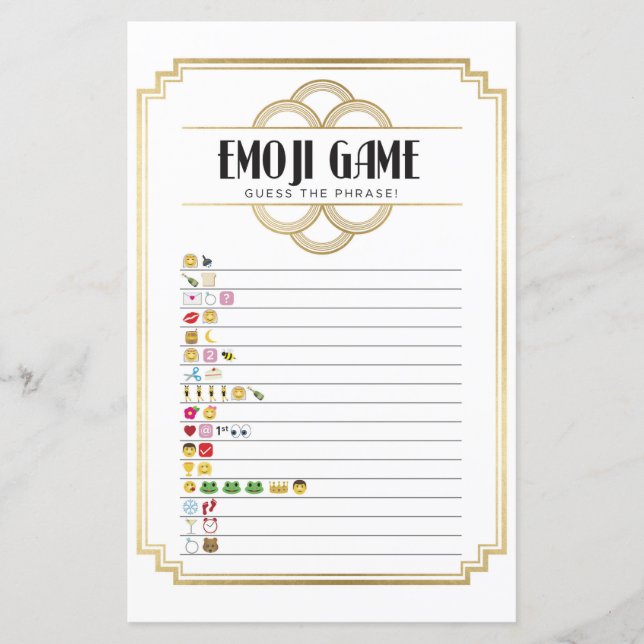 Brautparty Games Guess the Emoji Game Art Deco (Vorderseite)