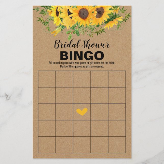 Brautparty Games Rustic Sunflowers Bingo Card Flyer (Vorne)