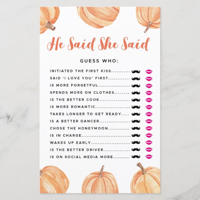 Brautparty Games, sagte er, sie sagte Pumpkin (Vorderseite)