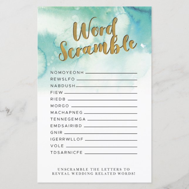Brautparty Games Word Scramble Game Blue Gold (Vorderseite)