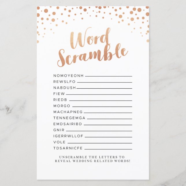 Brautparty Games Word Scramble Rose Gold Game (Vorderseite)