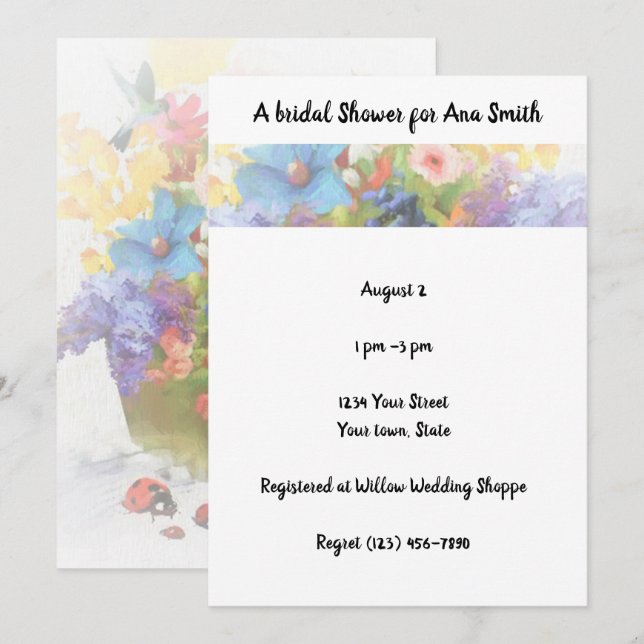 Brautparty, Garten, Blume, Einladung (Vorne/Hinten)