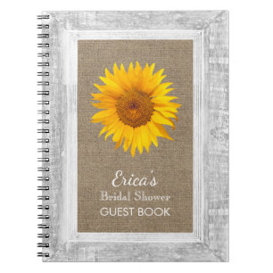 Brautparty-Gast-Buch-Sonnenblume-Holz gerahmt Notizblock