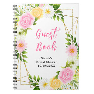 Brautparty-Gästebuch mit rosa und gelben Blumen Notizblock