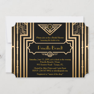 Brautparty, Gatsby-Stil, Schwarz und Gold Einladung