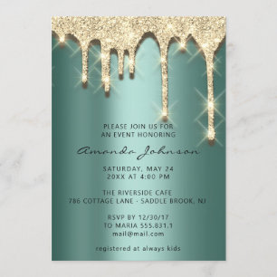 Brautparty Geburtstag 16. Gold 3D Green Einladung