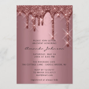 Brautparty Geburtstag 16. Gold 3D Tropfen Rose Einladung