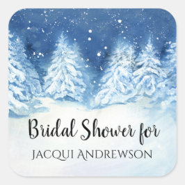 Brautparty Gefallen am Siegel Winter Snowy Forest  Quadratischer Aufkleber
