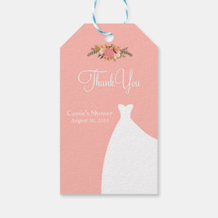 Brautparty Gefälligkeitstags, Gown & Floral Pink Geschenkanhänger
