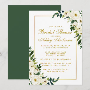 Brautparty Gold Aquarell Grüne Blüte Einladung