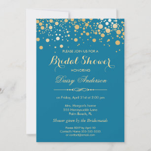 Brautparty - Gold Confetti Dots Royal Blue Einladung