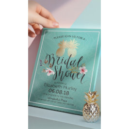 Brautparty Gold Foil Ananas Couple Aquamarine Rose Einladung