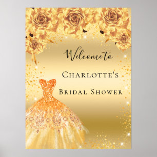 Brautparty Gold Glitzer Kleiderflorchen willkommen Poster