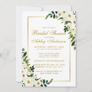 Brautparty Gold Green Watercolor Floral Einladung