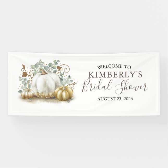 Brautparty Gold und weiße Pumpkins fallen Banner (Horizontal)