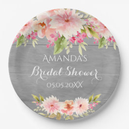 Brautparty grau rosa Blume rustikal Pappteller