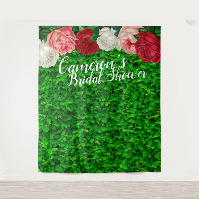 Brautparty Greenery Foto Stand Hintergrund Wandteppich (Vorderseite)