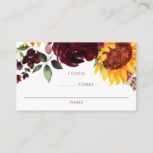 Brautparty Guessing Game Sonnenblumen Rose Begleitkarte (Vorderseite)