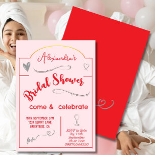 Brautparty Hand geschrieben Rosa Herz Einladung