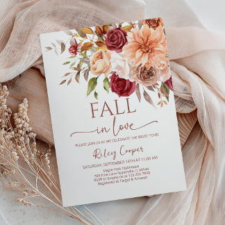 Brautparty Herbst Marsala Blumen Einladung