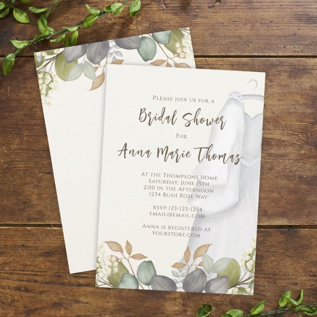 Brautparty Herbstleaves Hochzeitskleid Elegant Einladung (Von Creator hochgeladen)