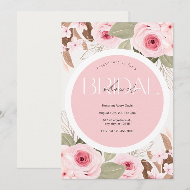 Brautparty Hochzeit Rosa Blütenblume Einladung (Vorne/Hinten)