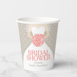 Brautparty Hochzeit weißes Kleid Korallen Rose Pappbecher