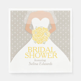 Brautparty Hochzeitskleid gelb graue Servietten