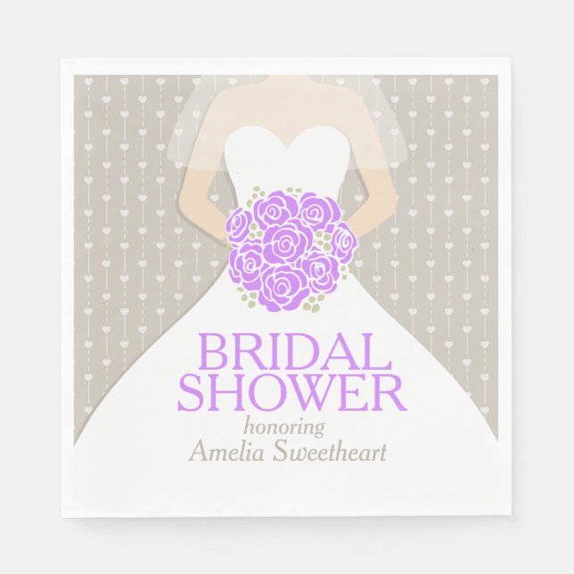 Brautparty Hochzeitskleid lila graue Servietten (Vorderseite)