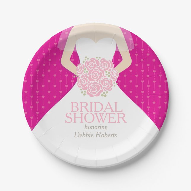 Brautparty Hochzeitskleid rosa Papier Teller (Vorderseite)