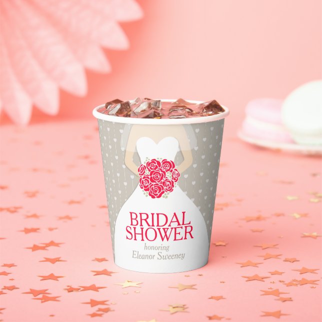 Brautparty Hochzeitskleid rote Rosen Papier Becher (Insitu)