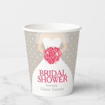 Brautparty Hochzeitskleid rote Rosen Papier Becher