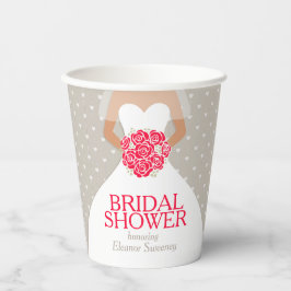 Brautparty Hochzeitskleid rote Rosen Pappbecher