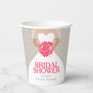 Brautparty Hochzeitskleid rote Rosen Pappbecher