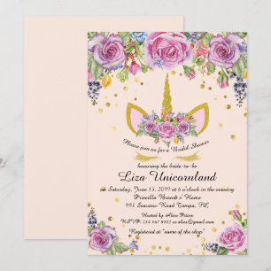 Brautparty Honorierung, Einhorn, Rosa, Blume Einladung