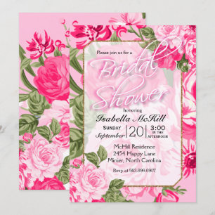 Brautparty - Hübsch rosa Rose Einladung