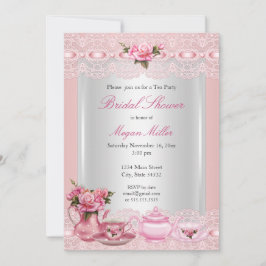 Brautparty Hübsch Rosa Rosen Hoher Tee Party Einladung