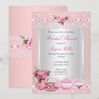 Brautparty Hübsch Rosa Rosen Hoher Tee Party Einladung