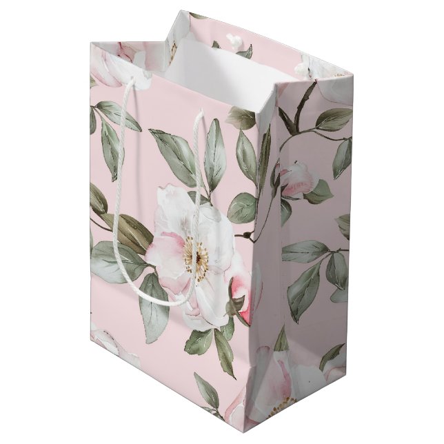 Brautparty hübsch rosa Weiße Blume Mittlere Geschenktüte (Vorderseite Schrägansicht)