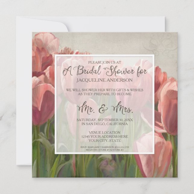 Brautparty Hübsch Tulip Blume Rustikales Elegantes Einladung (Vorderseite)