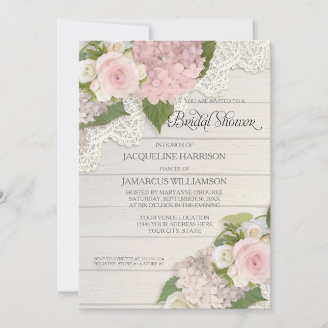 Brautparty Hübsche Blume Vintag Lace Hydrangea Einladung (Vorderseite)
