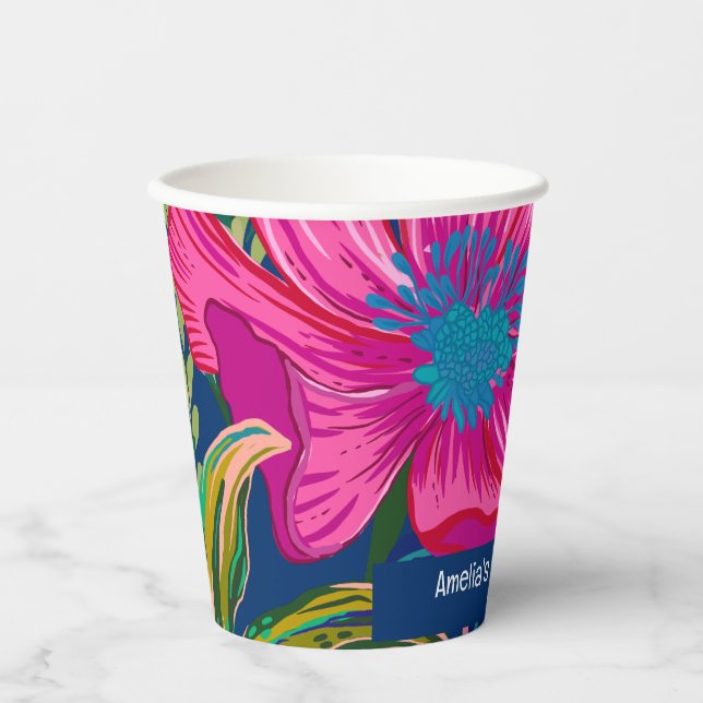 Brautparty in Aquarelltönen und botanisch-rosa Pappbecher (Vorderseite)