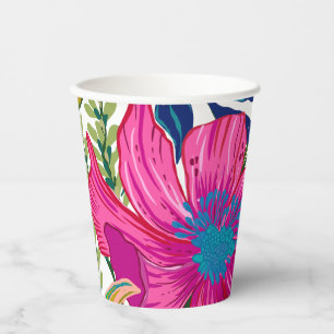 Brautparty in Aquarelltönen und botanisch-rosa Pappbecher