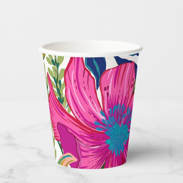 Brautparty in Aquarelltönen und botanisch-rosa Pappbecher (Vorderseite)