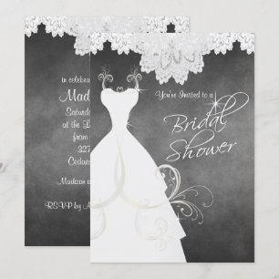 Brautparty in Chalkboard & White Lace Einladung